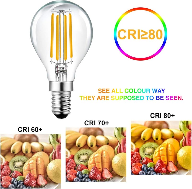 Duravel 4W LED Filament Light Bulb, E14 Base, Clear Glass Globe, 470 Lumens, 360° Beam Angle, Warm White (2 Pack) - Image 4